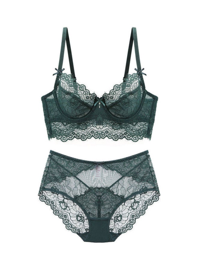 Generic - Comfy Solid Colour Lace Thin Bra Panty Set Green - Image 1