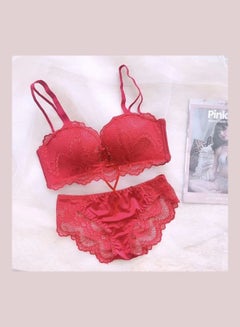 Generic Comfy Solid Colour Lace Thin Bra Panty Set Red 