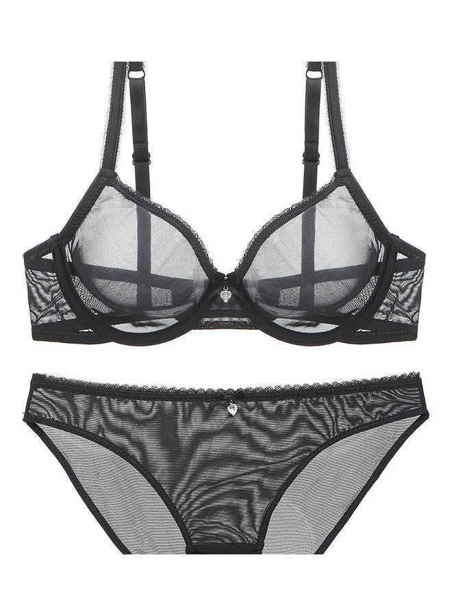 Generic - Comfy Solid Colour Lace Thin Bra Panty Set Black - Image 1
