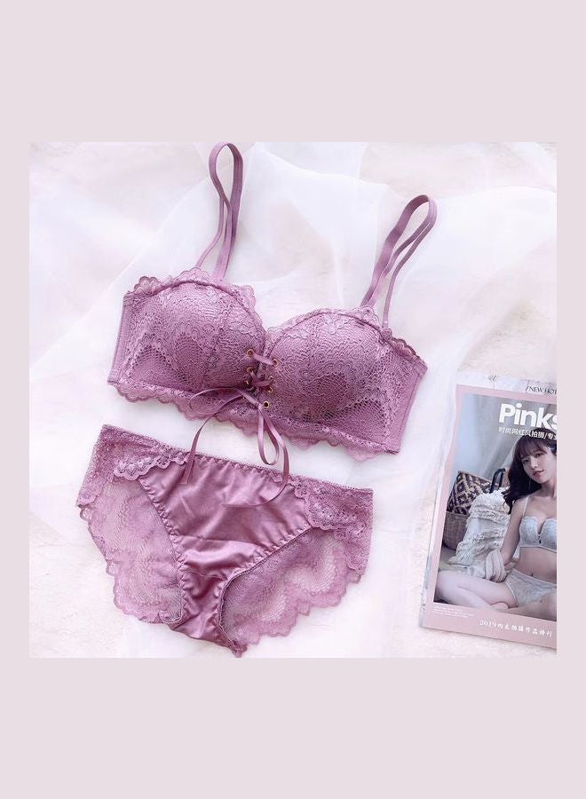Generic - Comfy Solid Colour Lace Thin Bra Panty Set Purple - Image 1