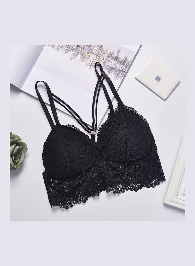 Women's Floral Lace Padded Bralette Bra Black 