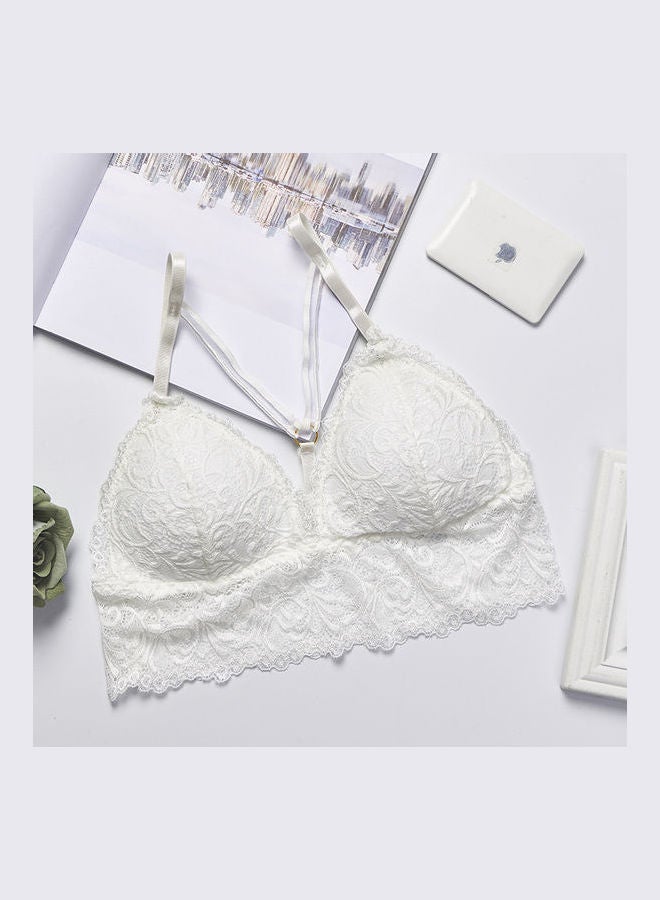 Women's Floral Lace Padded Bralette Bra White 