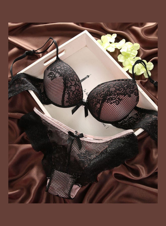 Generic - Women's Comfy Solid Colour Lace 3/4 Cup Bra and Panty Set Black - Image 1