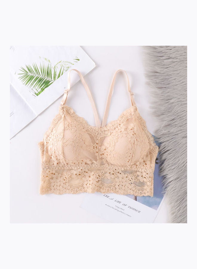 Women's Floral Lace Padded Bralette Bra Beige 