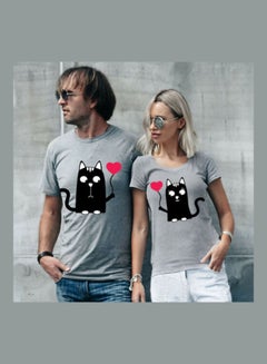 2-Piece Printed Couple T-Shirt Set Grey