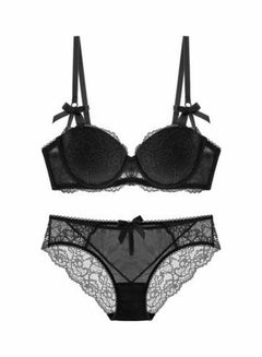 Women's Comfy Thin Bra Panty Set Black