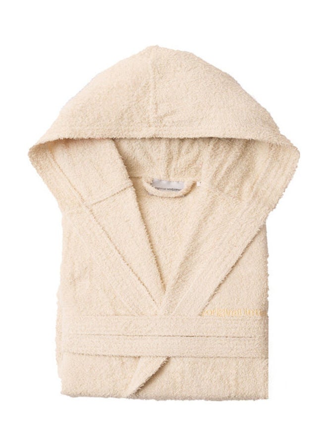 Soft Comfort Hooded Cotton Bathrobe With 2 Pockets Beige Free Size  - Image 4