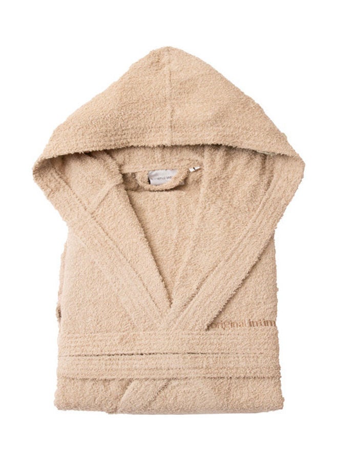 Soft Comfort Hooded Cotton Bathrobe With 2 Pockets Beige Free Size  - Image 4