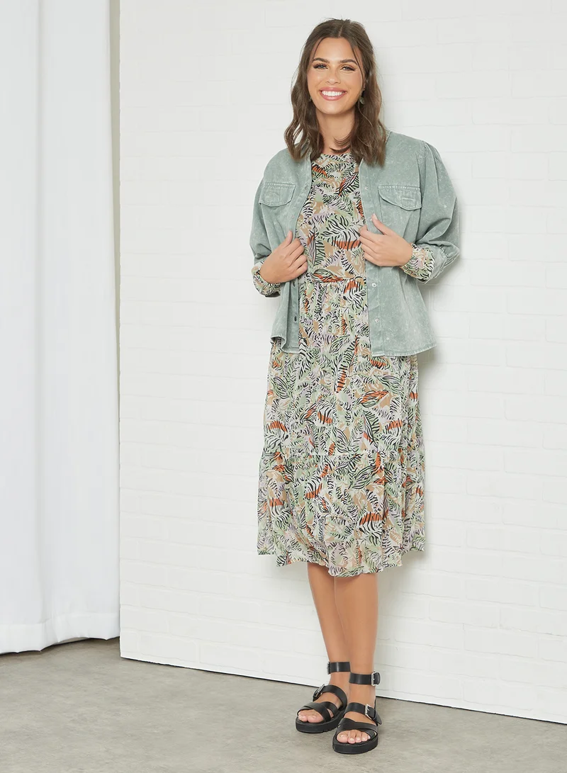 NOISY MAY All-Over Print Midi Dress Orchid Bloom