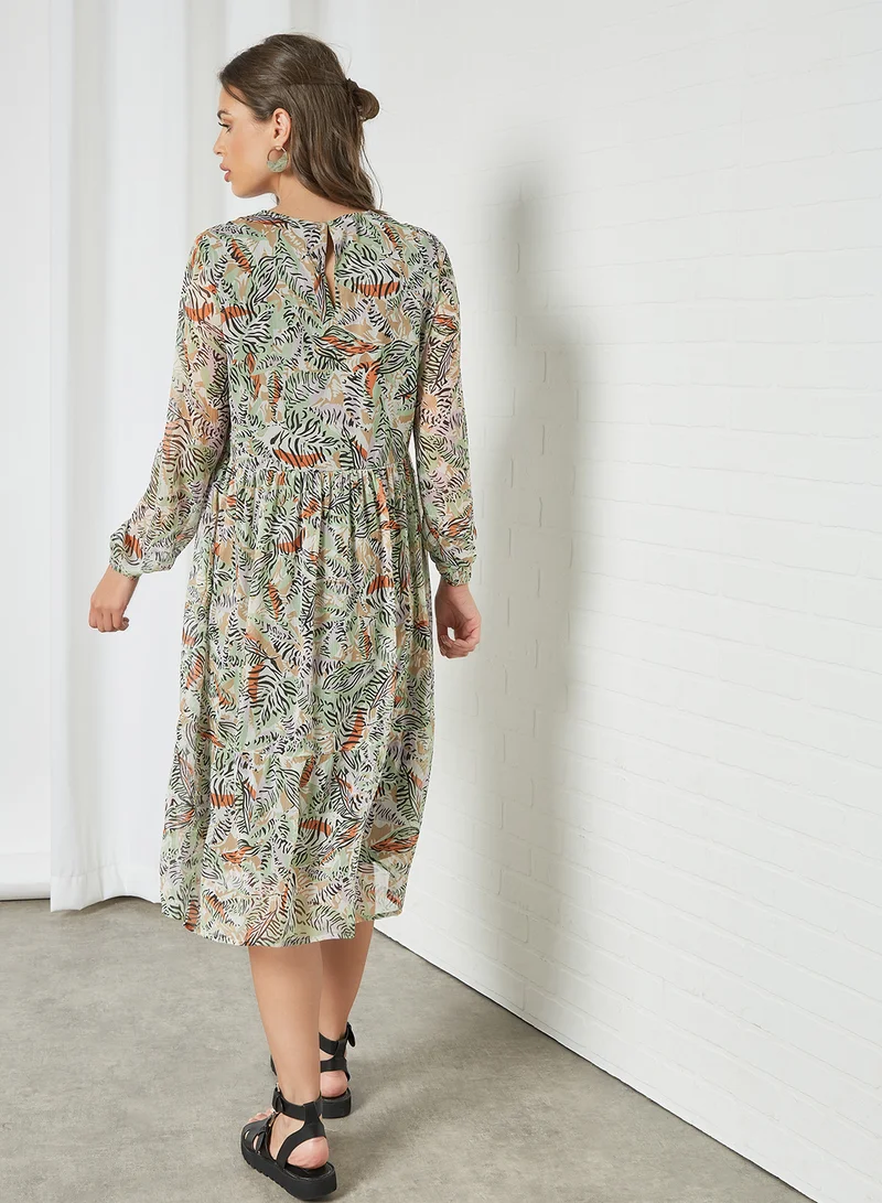 NOISY MAY All-Over Print Midi Dress Orchid Bloom