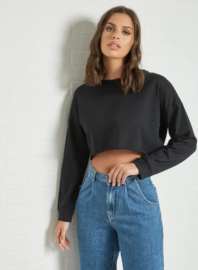 trendyol Basic Cropped Sweatshirt Black