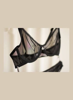 Generic Women's Comfy Solid Colour Lace 3/4 Cup Bra and Panty Set Black  - Image 2