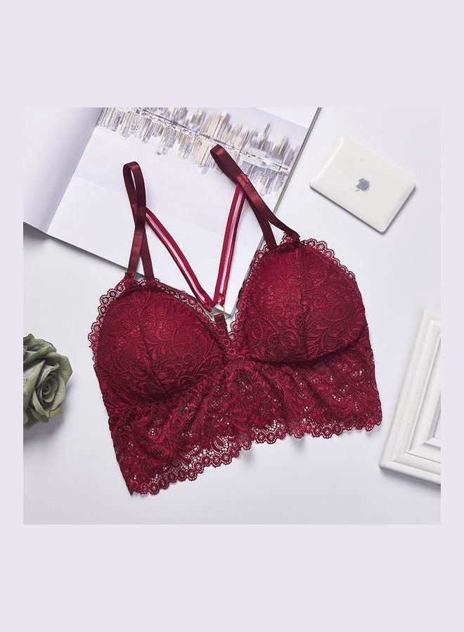 Women's Floral Lace Padded Bralette Bra Red 