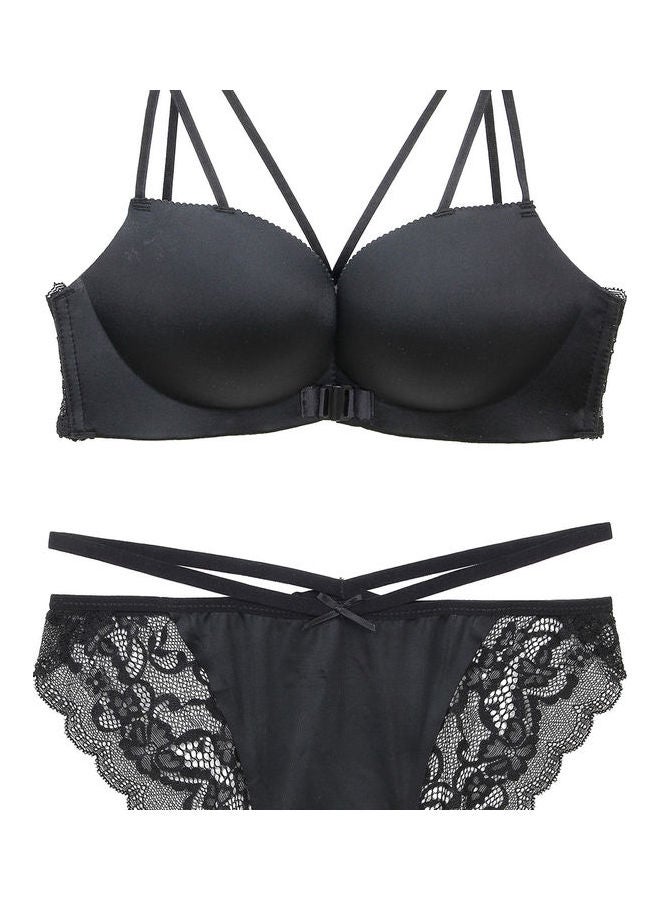 Generic - Women's Comfy Solid Colour Lace 3/4 Cup Bra and Panty Set Black - Image 1