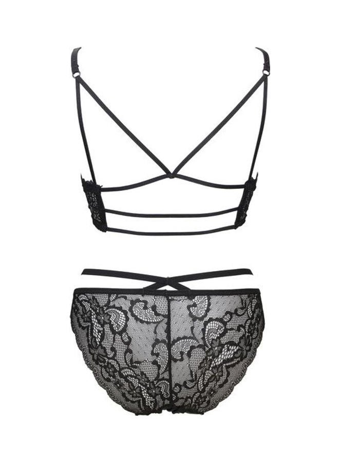 Generic - Women's Comfy Solid Colour Lace 3/4 Cup Bra and Panty Set Black - Image 1
