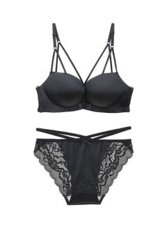 Women's Comfy Solid Colour Lace 3/4 Cup Bra and Panty Set Black