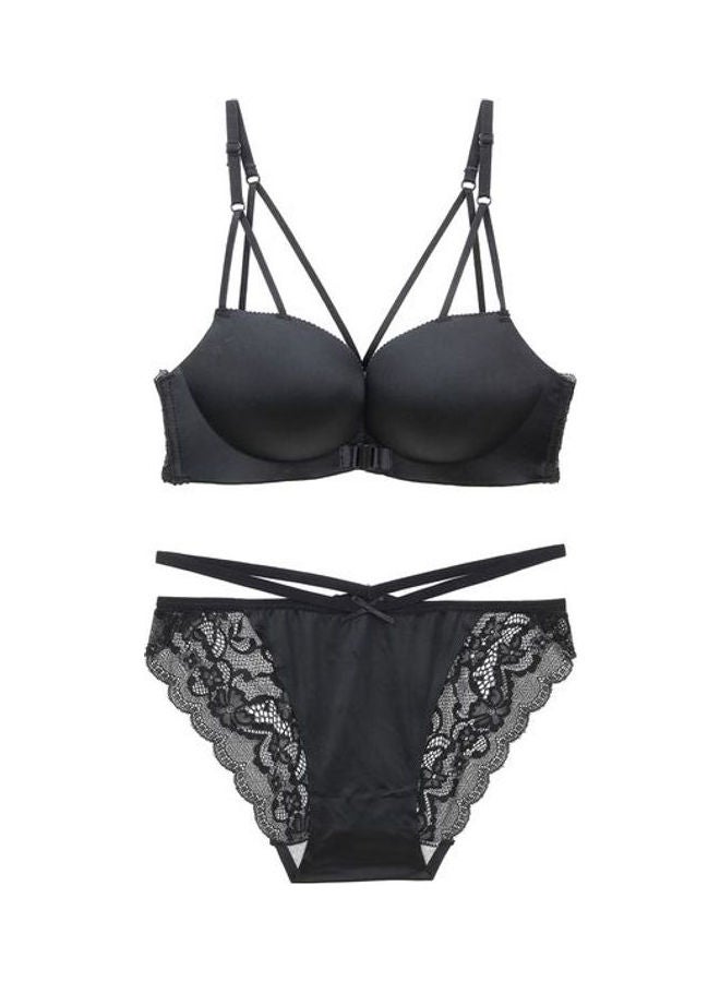 Generic - Women's Comfy Solid Colour Lace 3/4 Cup Bra and Panty Set Black - Image 1