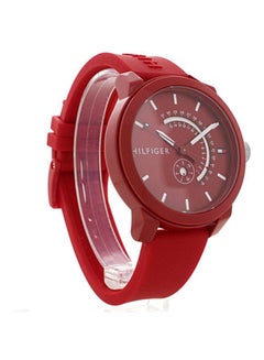 TOMMY HILFIGER Men's Denim Round Shape Silicone Strap Analog Wrist Watch 44 mm - Red - 1791480  - Image 4