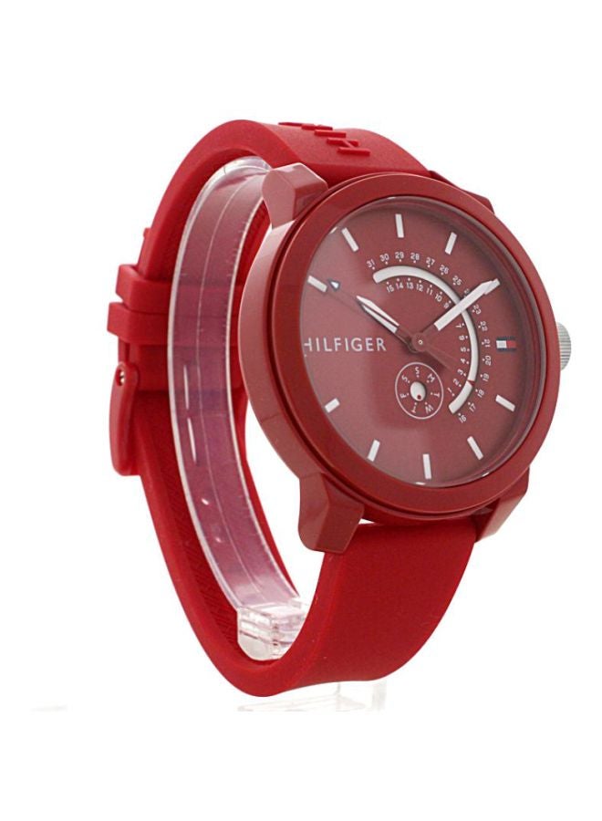 TOMMY HILFIGER Men's Denim Round Shape Silicone Strap Analog Wrist Watch 44 mm - Red - 1791480  - Image 4