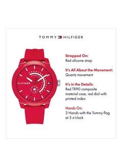 TOMMY HILFIGER Men's Denim Round Shape Silicone Strap Analog Wrist Watch 44 mm - Red - 1791480  - Image 5