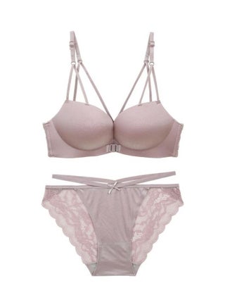 Women's Comfy Solid Colour Lace 3/4 Cup Bra and Panty Set Pink - v1619595857/N47015217V_2