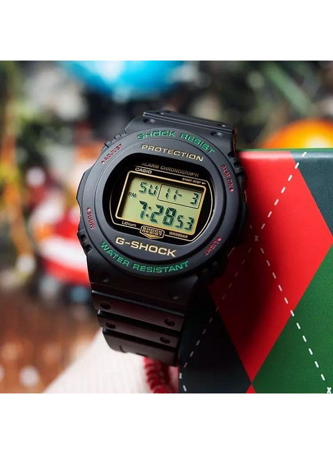 جي شوك ساعة يد رقمية دائرية الشكل بسوار من الراتنج مقاس 45 مم - لون أسود - طراز DW-5700TH-1 للأولاد - Image 5
