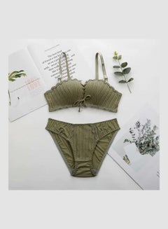 Women's Comfy Solid Colour Lace 3/4 Cup Bra and Panty Set Green