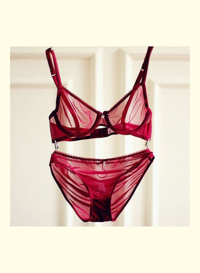 Generic - Women's Comfy Solid Colour Lace 3/4 Cup Bra and Panty Set Red - Image 1