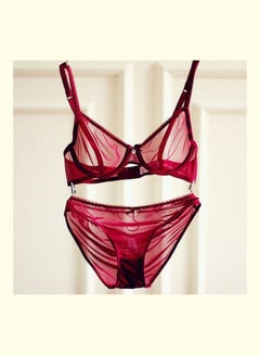 Generic Women's Comfy Solid Colour Lace 3/4 Cup Bra and Panty Set Red  - Image 2
