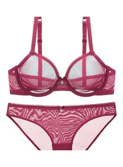 Generic Women's Comfy Solid Colour Lace 3/4 Cup Bra and Panty Set Red  - Image 1