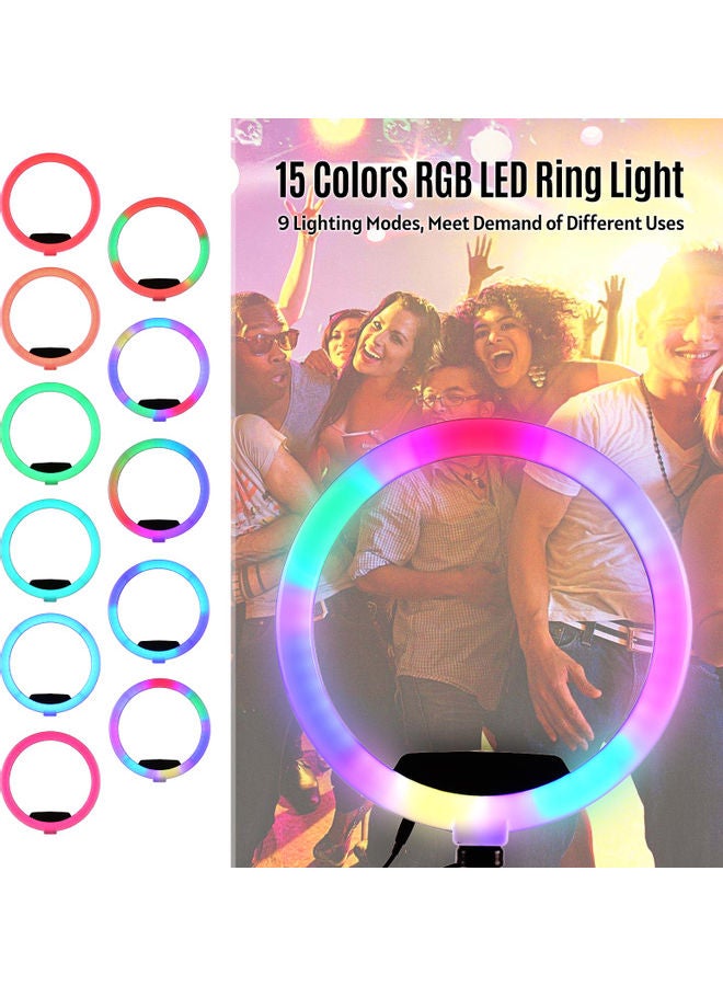 مصباح LED حلقي بإضاءة RGB لالتقاط صور السيلفي أسود - Image 3