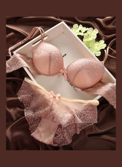 Women's Comfy Solid Colour Lace 3/4 Cup Bra and Panty Set Beige