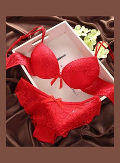 Women's Comfy Solid Colour Lace 3/4 Cup Bra and Panty Set Red