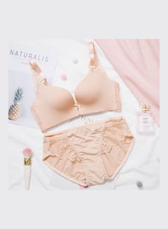 Generic Comfy Solid Colour Lace Thin Bra Panty Set Beige 