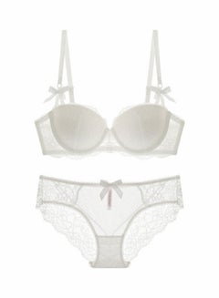 Women's Comfy Solid Colour Lace 3/4 Cup Bra and Panty Set White