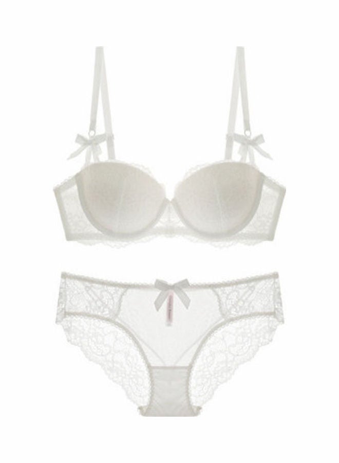 Generic - Women's Comfy Solid Colour Lace 3/4 Cup Bra and Panty Set White - Image 1