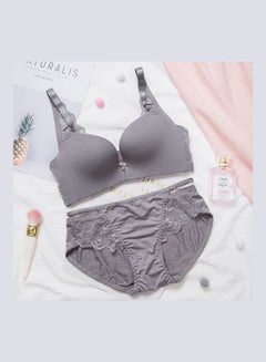 Generic Comfy Solid Colour Lace Thin Bra Panty Set Grey 