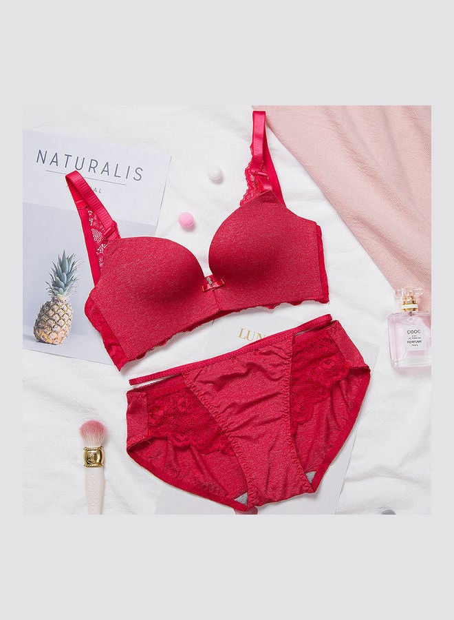 Comfy Solid Colour Lace Thin Bra Panty Set Red