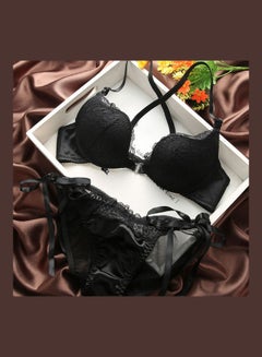 Comfy Solid Colour Lace Thin Bra Panty Set Black
