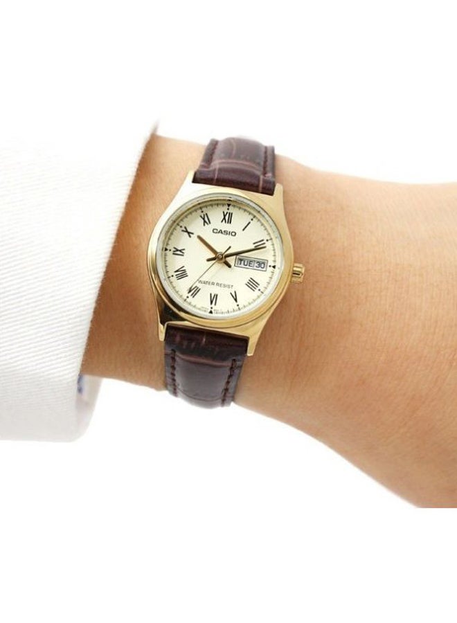 كاسيو ساعة يد بعقارب وسوار من الجلد طراز LTP-V006GL-9BUDF - 25 مم - لون بني للنساء - Image 5
