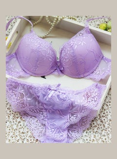 Comfy Solid Colour Lace Thin Bra Panty Set Purple