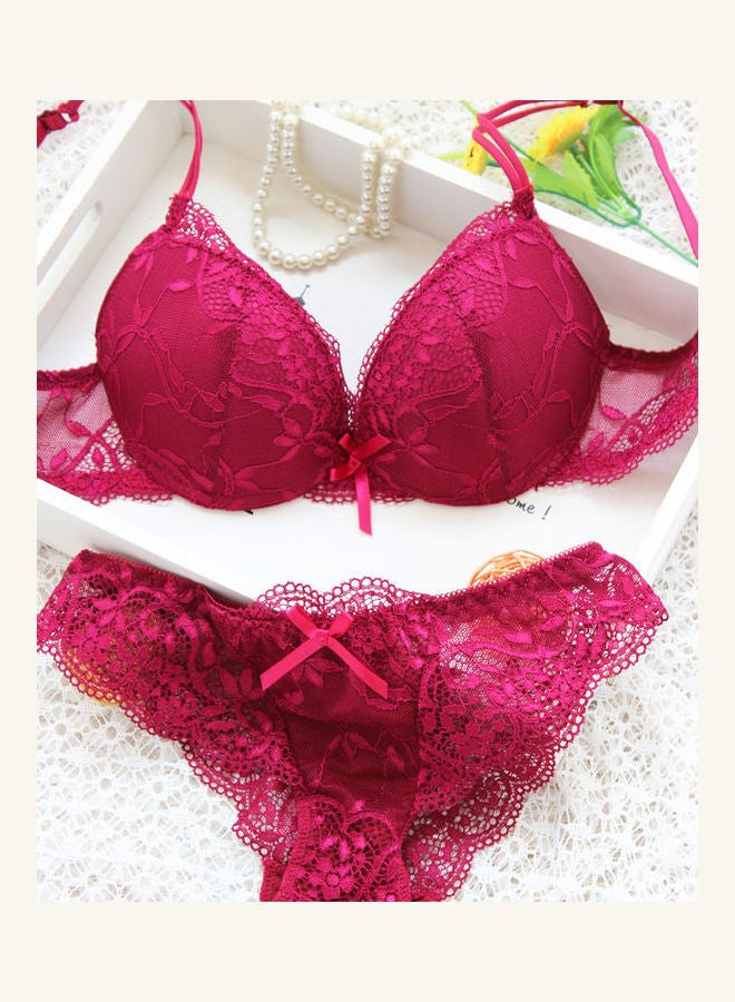 Generic - Comfy Solid Colour Lace Thin Bra Panty Set Pink - Image 1
