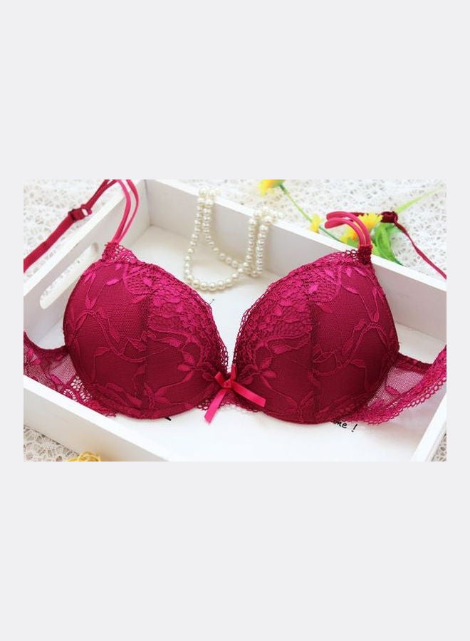 Generic - Comfy Solid Colour Lace Thin Bra Panty Set Pink - Image 1