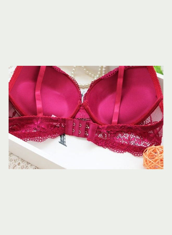 Generic - Comfy Solid Colour Lace Thin Bra Panty Set Pink - Image 1