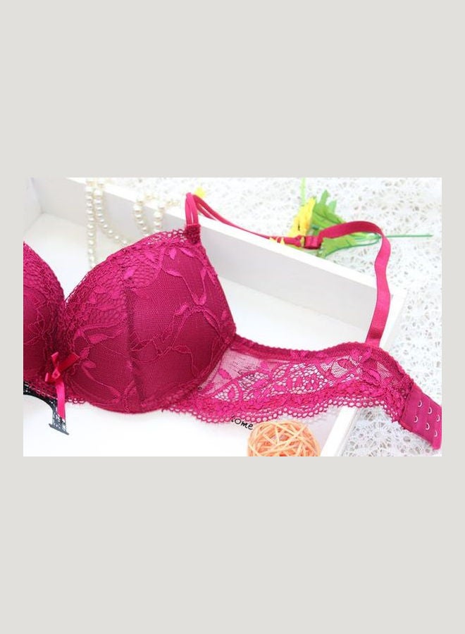 Generic - Comfy Solid Colour Lace Thin Bra Panty Set Pink - Image 1
