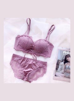 Generic Comfy Solid Colour Lace Thin Bra Panty Set Purple 