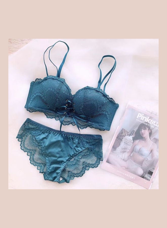 Generic - Comfy Solid Colour Lace Thin Bra Panty Set Green - Image 1