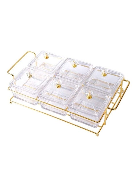6 Plates Glass Dip Bowl with Bracket Clear/Gold 33 x 19 x 7.5cm