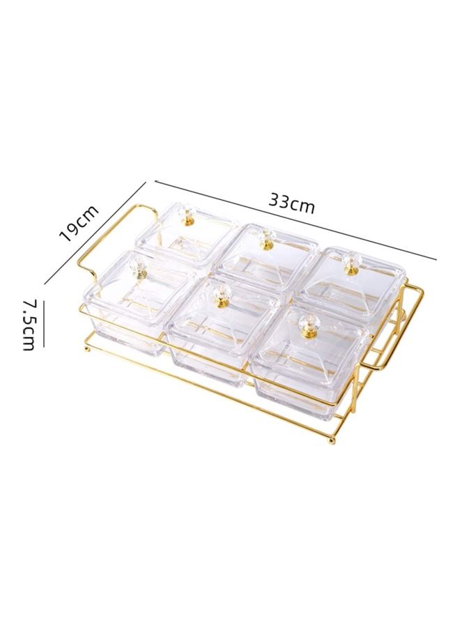 XiuWoo 6 Plates Glass Dip Bowl with Bracket Clear/Gold 33 x 19 x 7.5cm - Image 2