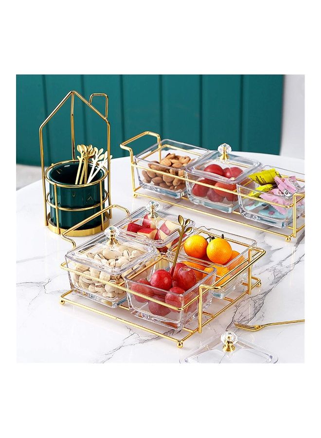 XiuWoo 6 Plates Glass Dip Bowl with Bracket Clear/Gold 33 x 19 x 7.5cm - Image 3